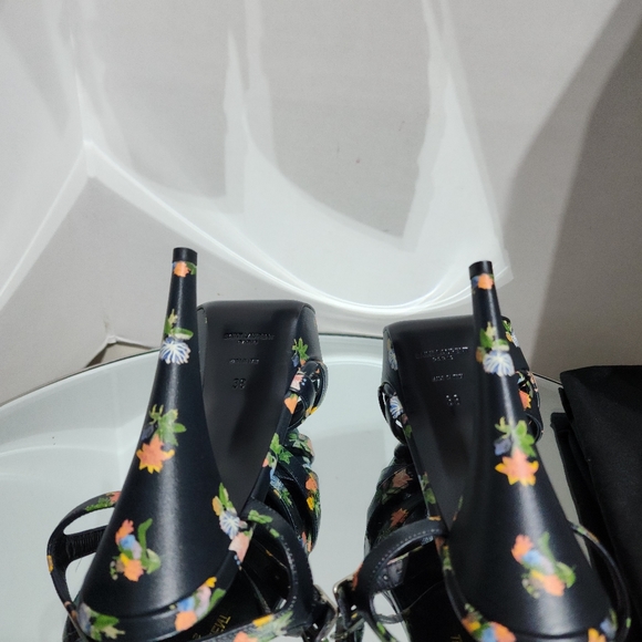 Saint Laurent Floral Print Pumps Tribute Black Leather Heels Size 38 - Picture 5 of 10